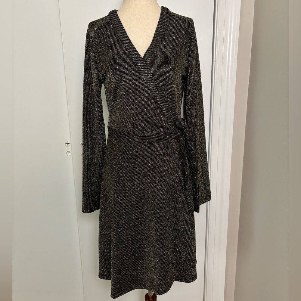 BCBGMAXAZRIA Metallic Gold Wrap Dress Size M